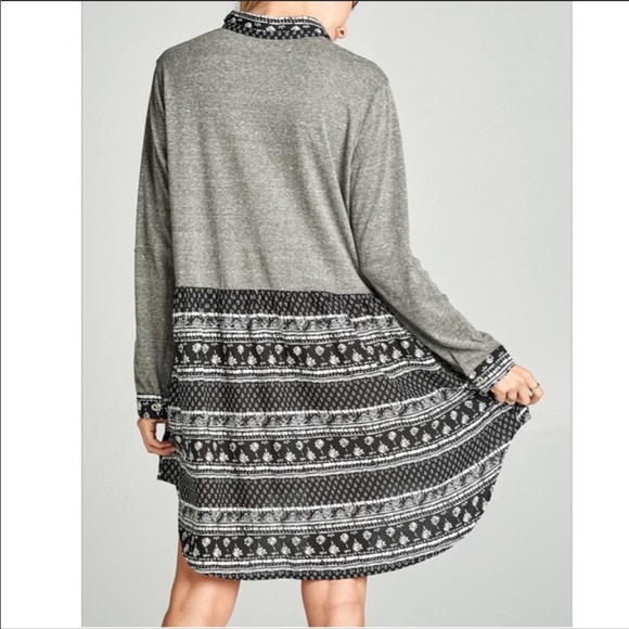 ODDY BRAND GRAY LONG-SLEEVE BUTTON UP SHIRT DRESS - Picture 3 of 5